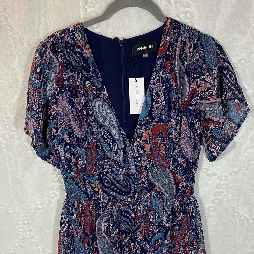 NWT Sugar + lips paisley blue romper dress size XS - Picture 6 of 10